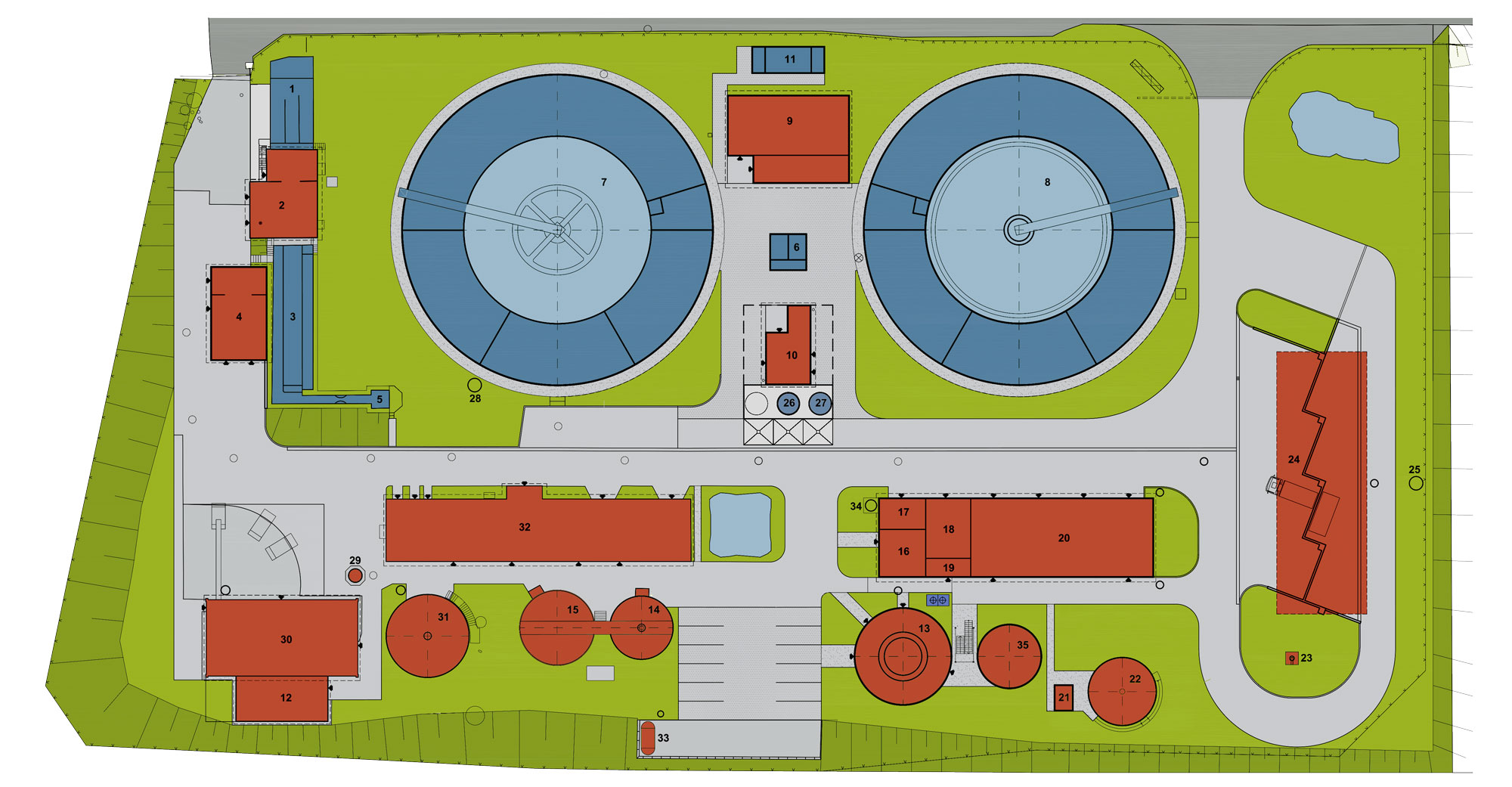 Lageplan der Kläranlage Niedermittlau (ARA II)